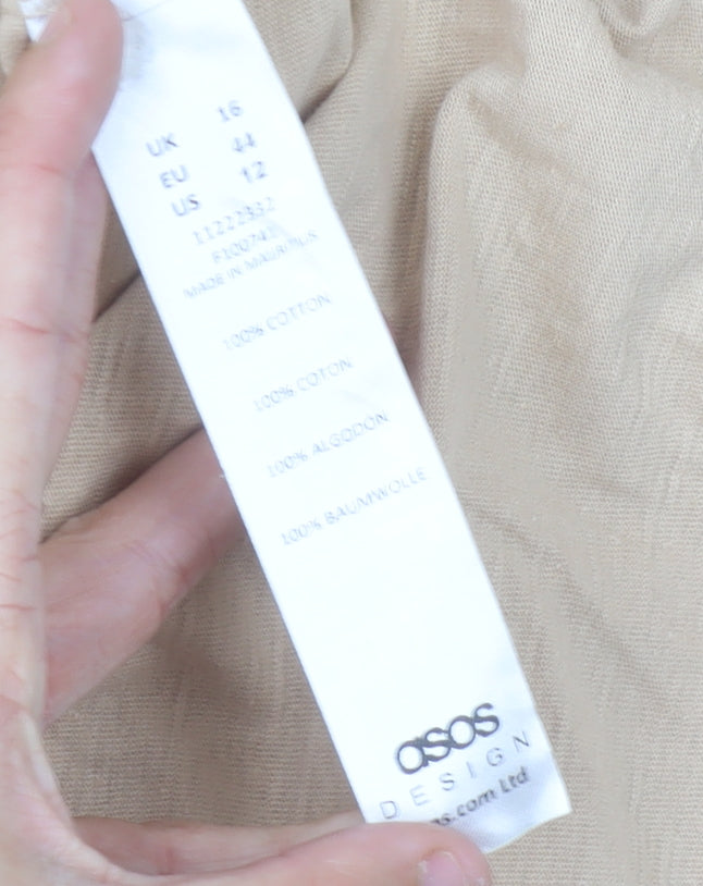 ASOS DESIGN Women’s Beige Cotton Knee Length Shirt Dress Size 16