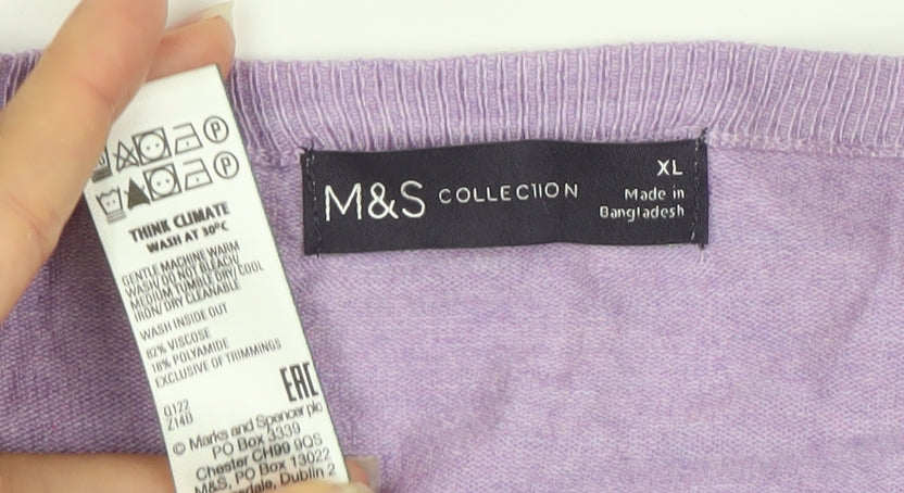 Marks and Spencer Women’s Purple XL Puff Sleeve Crew Neck Jumper