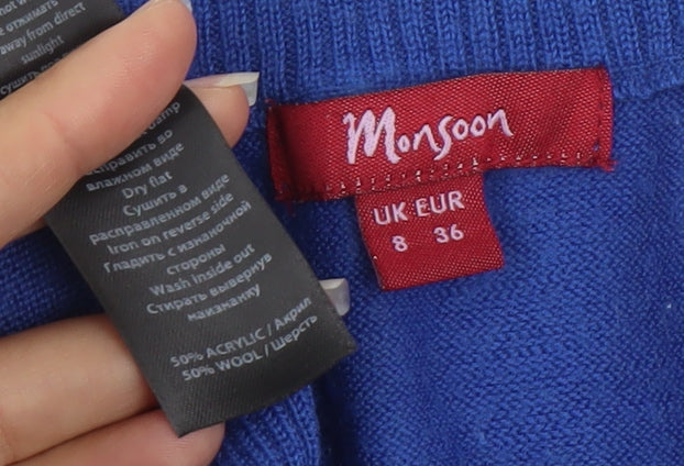 Monsoon Women's Blue Size 8 Pullover Square Neck Jumper