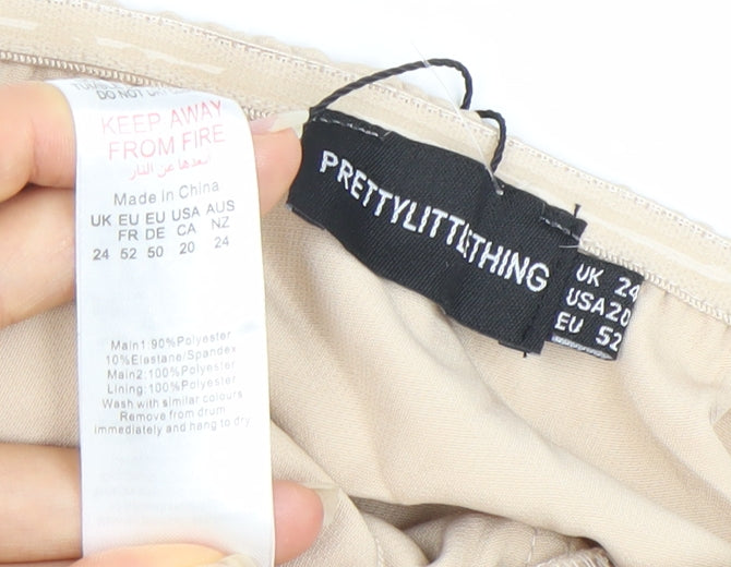 PRETTYLITTLETHING Women’s Beige Hi-Low Maxi Dress Size 24 Strapless