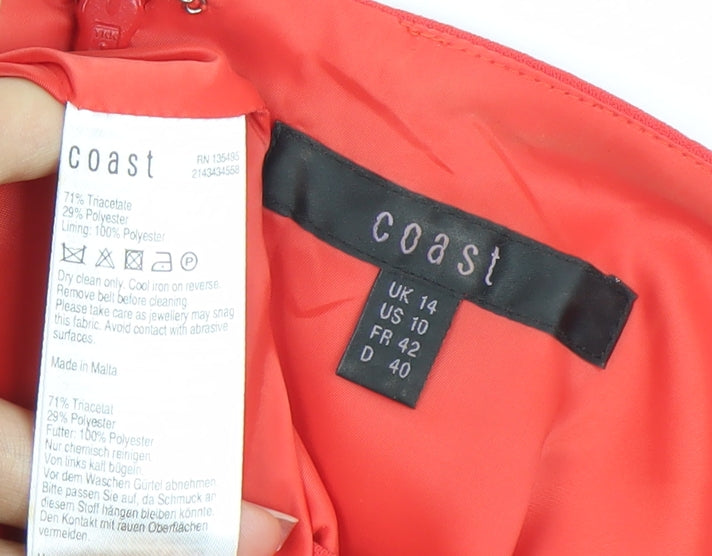 Coast Women’s Red One Shoulder Puff Sleeve Sheath Dress Size 14