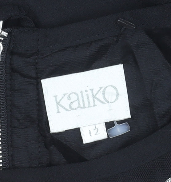Kaliko Womens Black Shift Dress Size 12 Knee Length Embroidered Chiffon