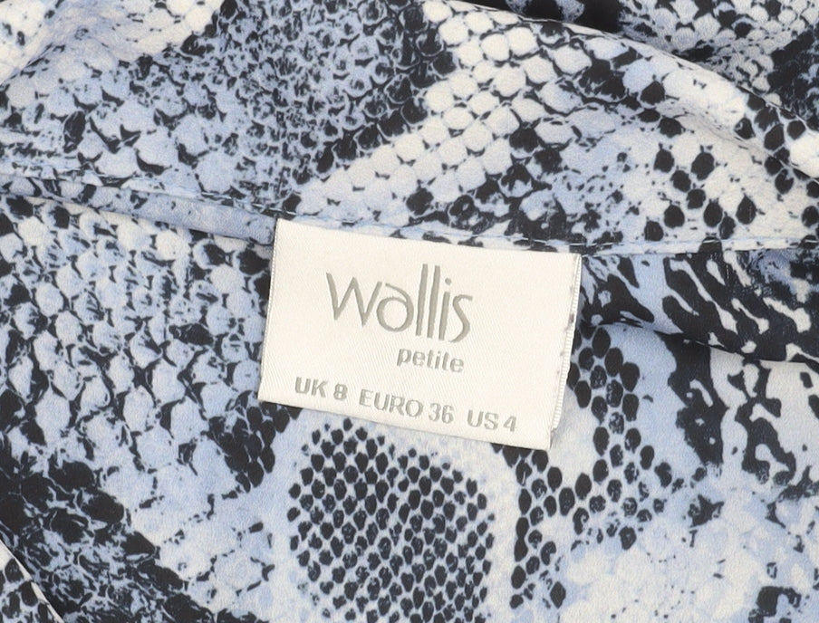 Wallis Women's Petite Blue Snake Print Chiffon Blouse UK 8