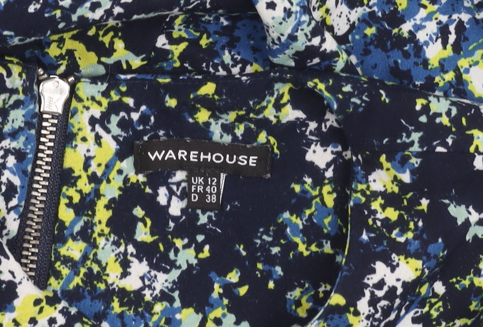 Warehouse Women’s Multicoloured Abstract Blouse UK 12 3/4 Sleeve