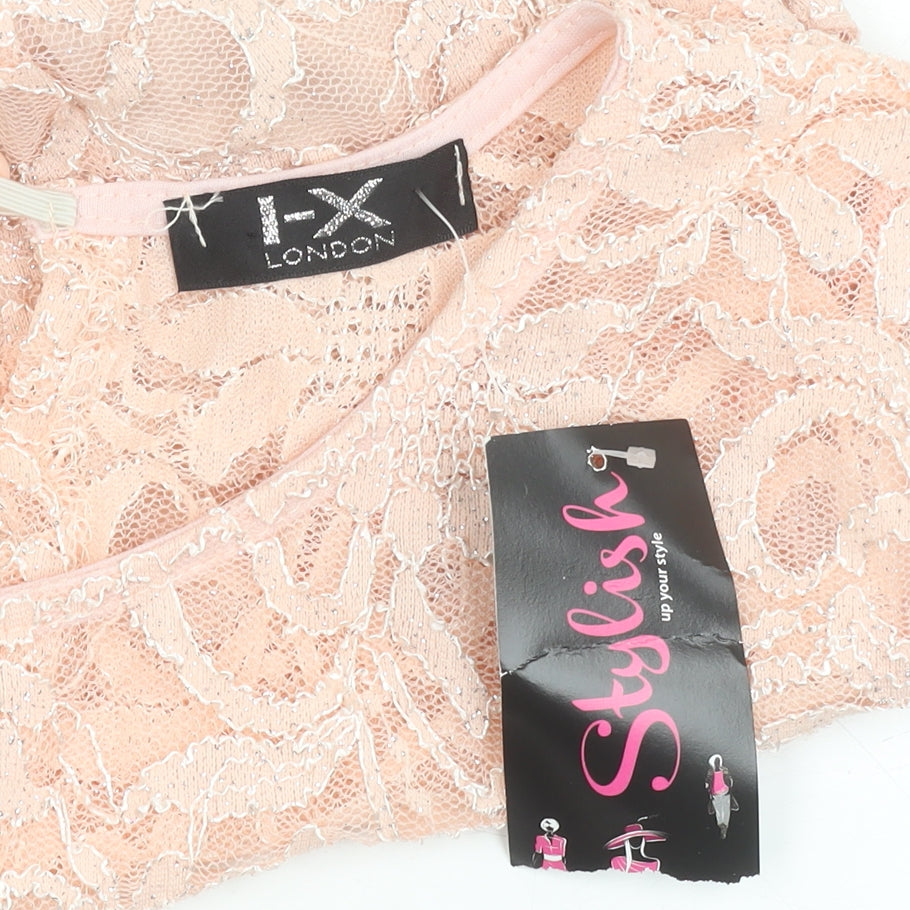 I-X London Women's Pink Size 12 Sleeveless Fit & Flare Lace Dress