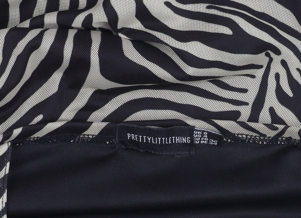 PRETTYLITTLETHING Women’s Black Zebra Print Slip Dress Size 8