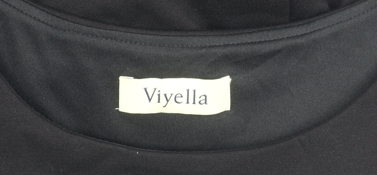 Viyella Women’s Black Knee Length Sheath Dress L 3/4 Sleeve Ruched