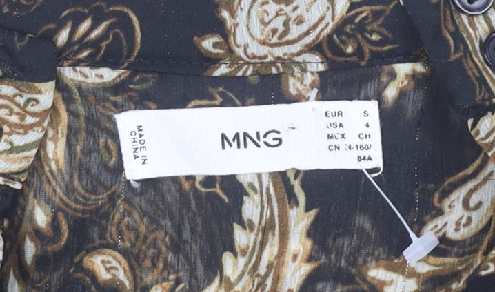 Mango Women's Black Paisley Shift Dress Size 8 Long Sleeve Chiffon