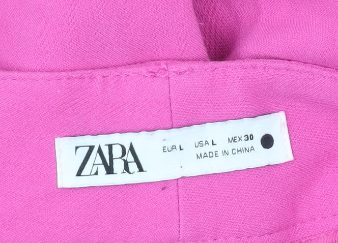 Zara Women’s Pink Straight Leg Trousers Size L Mid Rise Viscose Blend