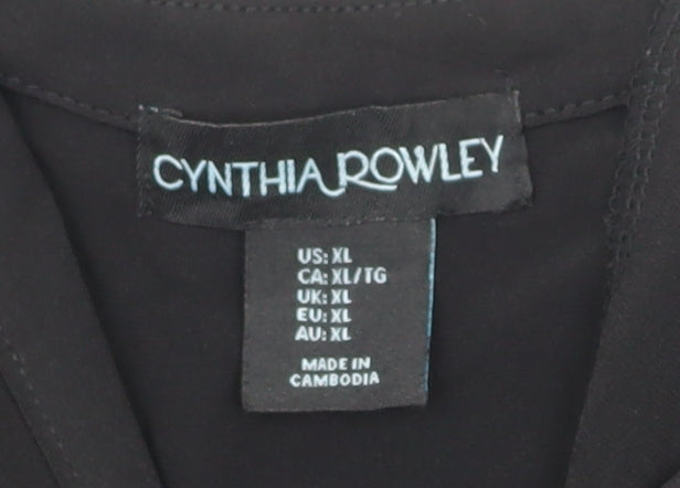 Cynthia Rowley Women’s Black Wrap Blouse XL 3/4 Sleeve V-Neck