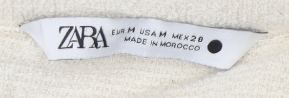Zara Women Ivory Collared Henley Knit Jumper Size 12 Long Sleeve