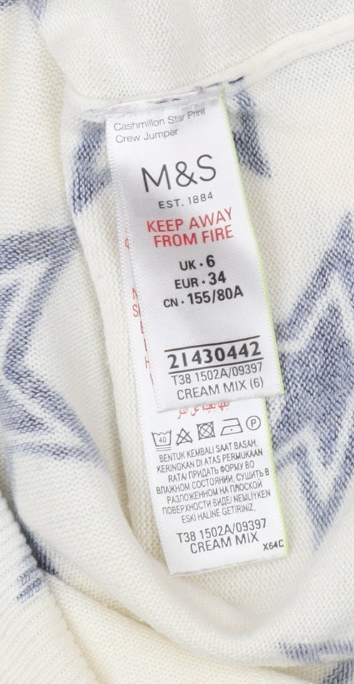 Marks & Spencer Women's Ivory Star Print Crew Neck Jumper Size 6