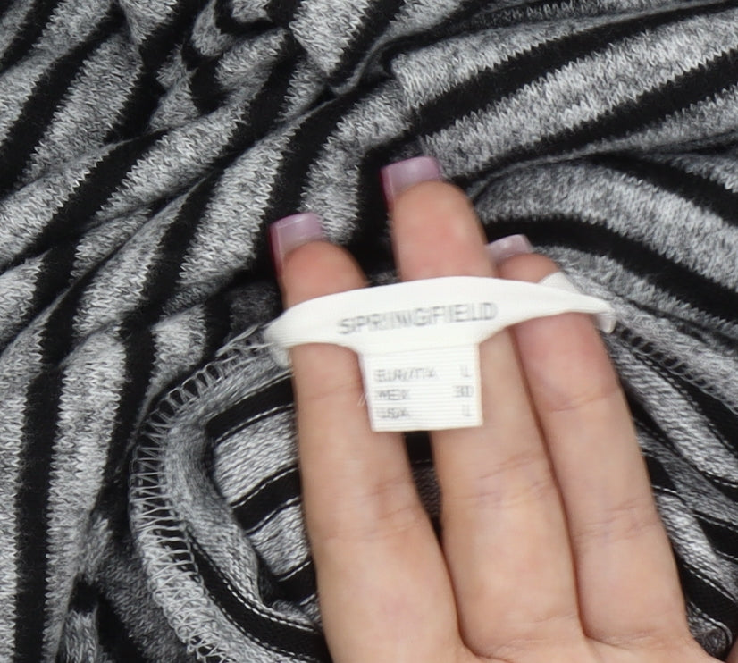 Springfield Women’s Grey Striped Roll Neck Tunic Jumper Size 14
