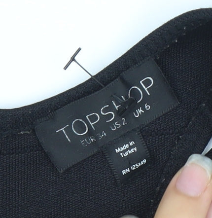Topshop Women’s Black Bodycon Knit Dress UK 6 Scoop Neck Sleeveless