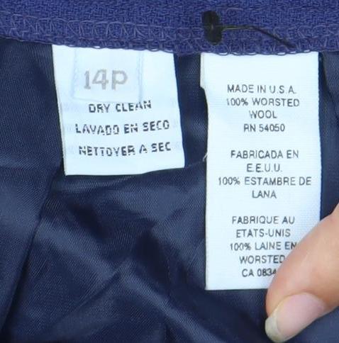 Women's Blue Wool High Rise Pencil Skirt Size 14 Plus Knee Length