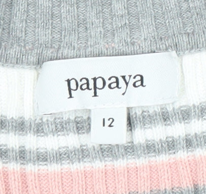 Papaya Women’s Multicoloured Stripe V-Neck Pullover Jumper Size 12