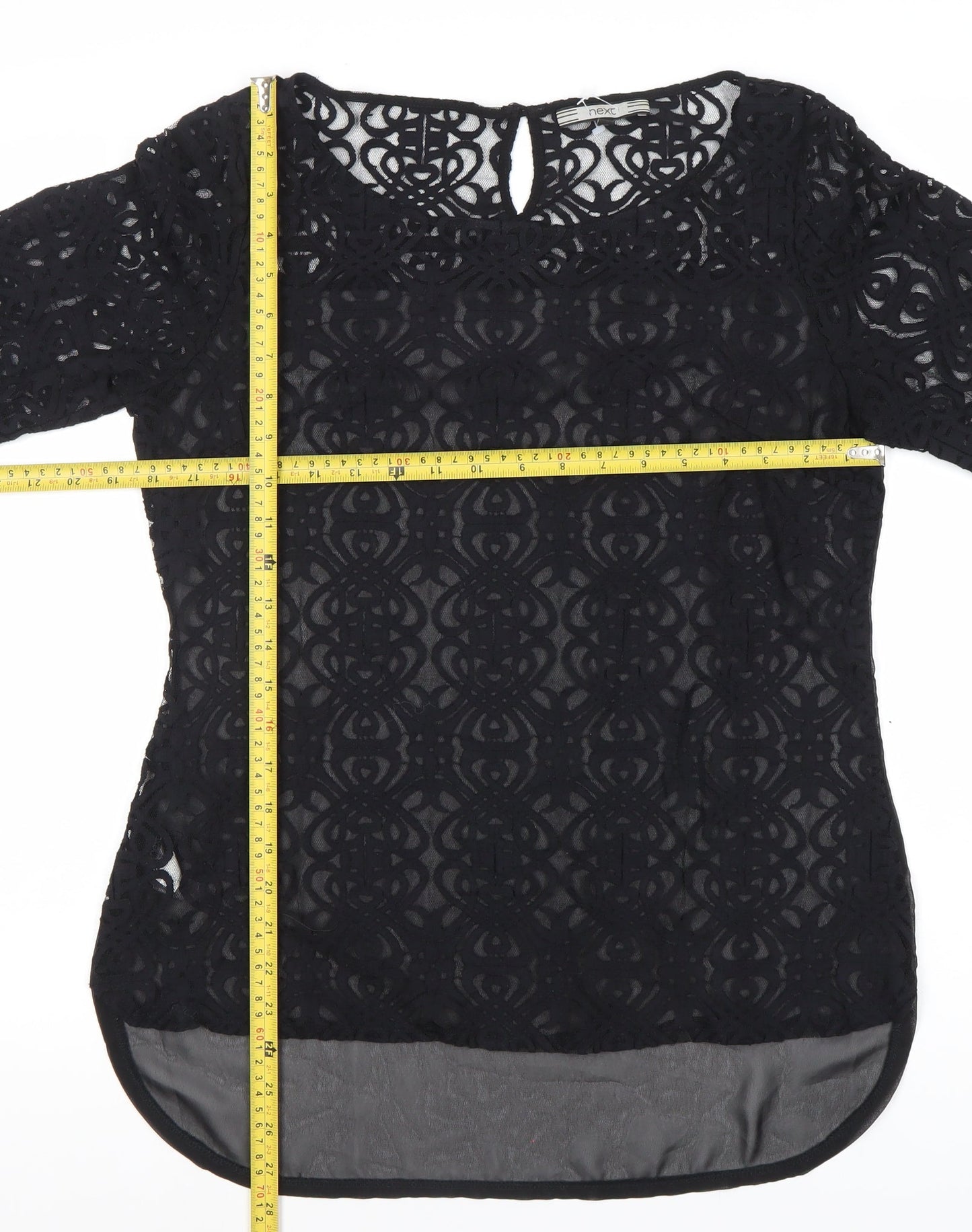 Next Women’s Black Lace Tunic Blouse Size 10 Long Sleeve