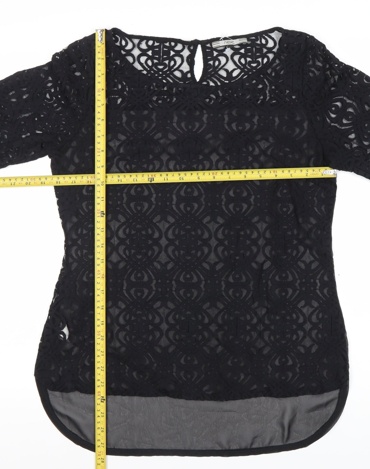 Next Women’s Black Lace Tunic Blouse Size 10 Long Sleeve