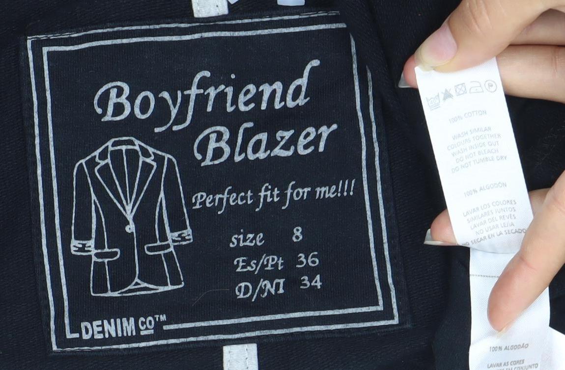 Denim Co. Women's Black Size 8 Boyfriend Blazer Jacket 3/4 Sleeve