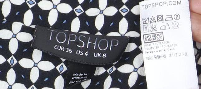 Topshop Women's Black Geometric Print Wrap Dress Size 8