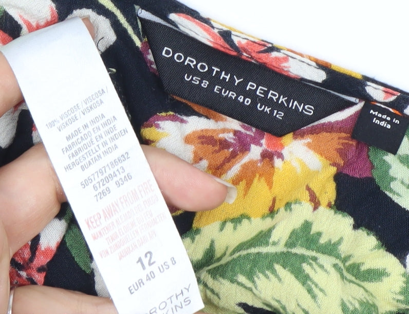 Dorothy Perkins Women’s Multicoloured Floral Tie-Front Cropped Blouse UK 12