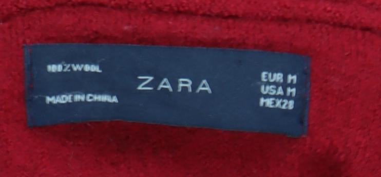 Zara Women Red Wool Mid-Length Belted Overcoat Size 12