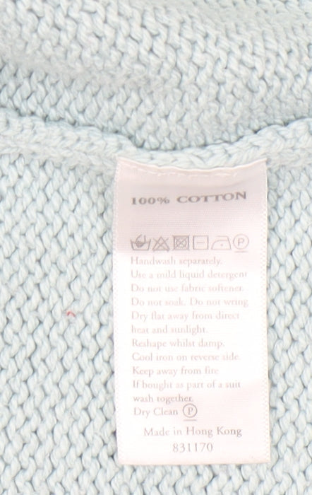 Monsoon Women Blue Size 14 V-Neck 3/4 Sleeve Cotton Cardigan