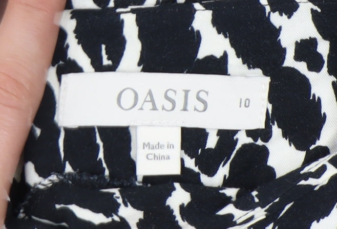Oasis Women's Black Animal Print A-Line Short Dress UK 10