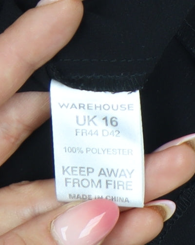 Warehouse Women's Black Size 16 Shift Dress Puff Sleeve Party