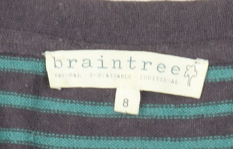 Braintree Women’s Blue Striped A-Line Knit Dress Size 8 V-Neck Long Sleeve