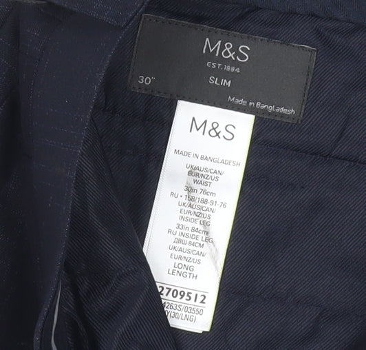 Marks & Spencer Men’s Blue Check Slim Fit Trousers 30W 33L