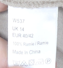 Wrap Women’s Beige Tunic Blouse UK 14 Ramie 3/4 Sleeve Embroidered