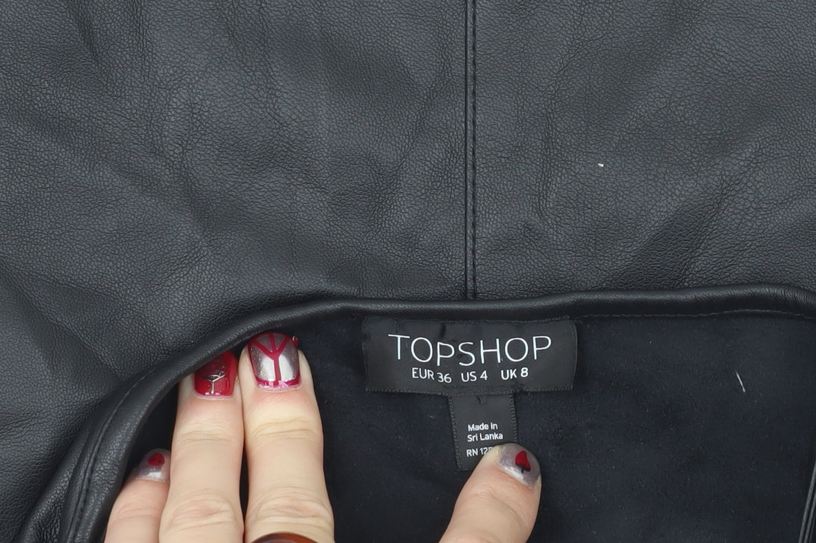 Topshop Women’s Black Faux Leather Slip Dress UK 8 Partywear