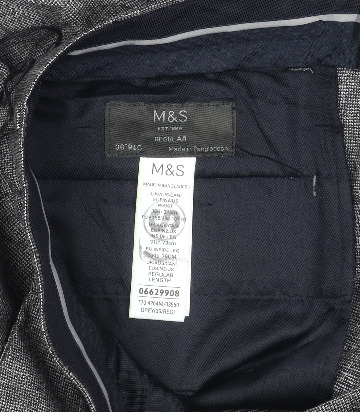 Marks & Spencer Mens Grey Check Dress Pants 36W 31L Regular Fit