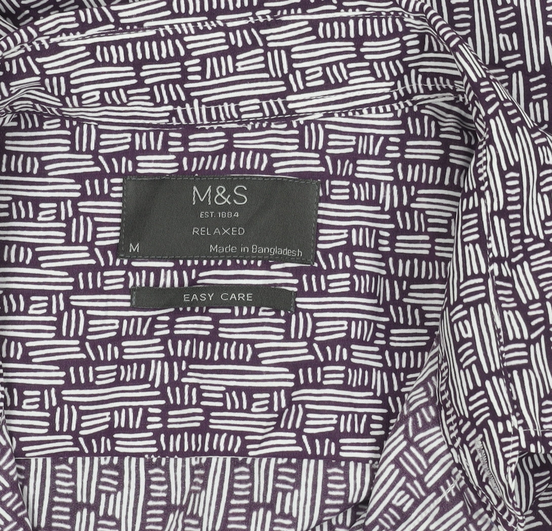 Marks & Spencer Men’s Purple Geometric Short Sleeve Cotton Shirt M