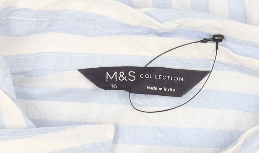 Marks & Spencer Unisex Adults Blue Striped Cotton Long Sleeve Shirt Size 16