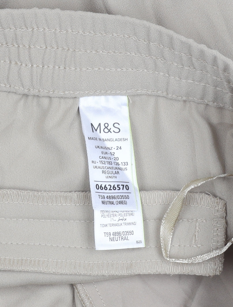 Marks and Spencer Women’s Beige Size 24 Regular Fit Elastic Waist Trousers