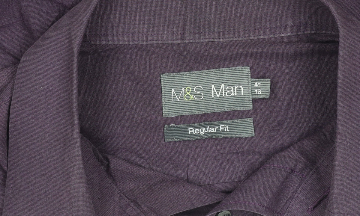 Marks & Spencer Men's Purple 16in Collar Regular Fit Woven Shirt