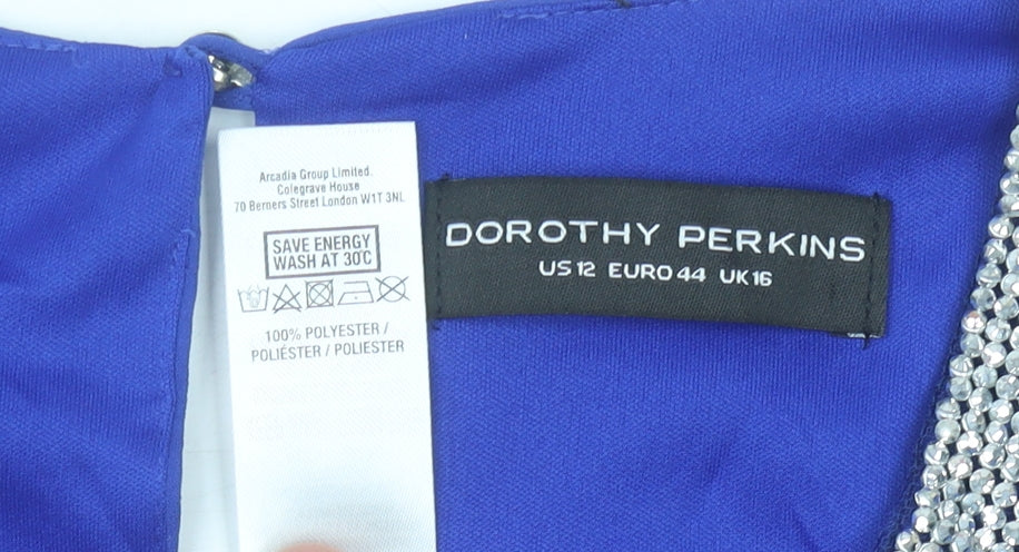 Dorothy Perkins Women’s Blue Beaded Sleeveless Chiffon Blouse UK 16