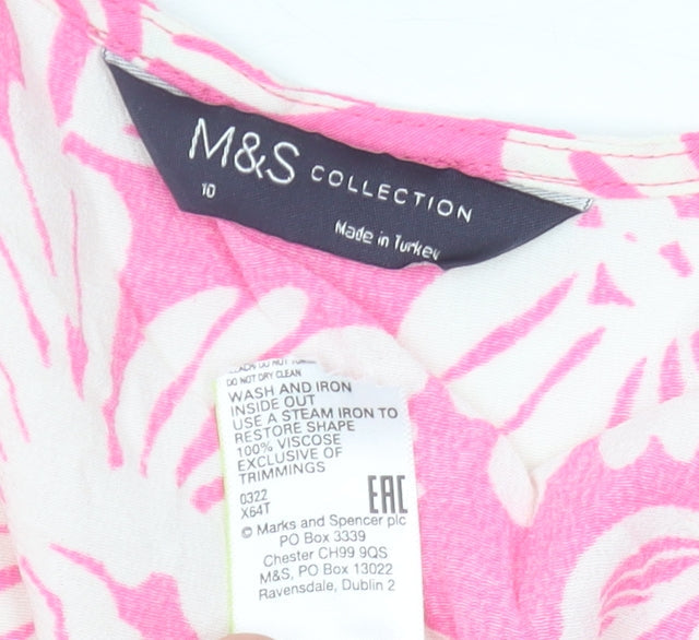 Marks & Spencer Women’s Pink Floral Wrap Blouse Size 10 V-Neck Kimono Sleeve