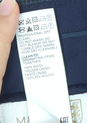 Marks & Spencer Men's Blue Check Wool Dress Pants 42W 29L Regular Fit