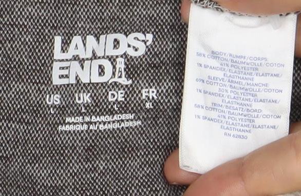 Lands' End Women's Brown Check Crew Neck XL Pullover Jumper Cotton Blend