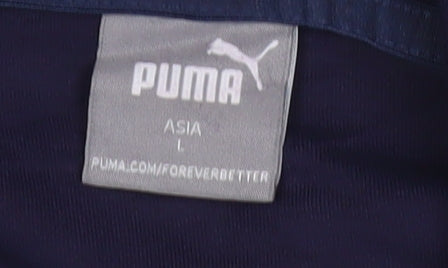 Puma Men's Blue Pullover Hoodie M Fleece Logo Zip Pockets