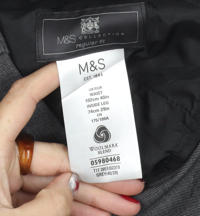 Marks & Spencer Men's Grey XL Regular Fit Wool Blend Dress Pants