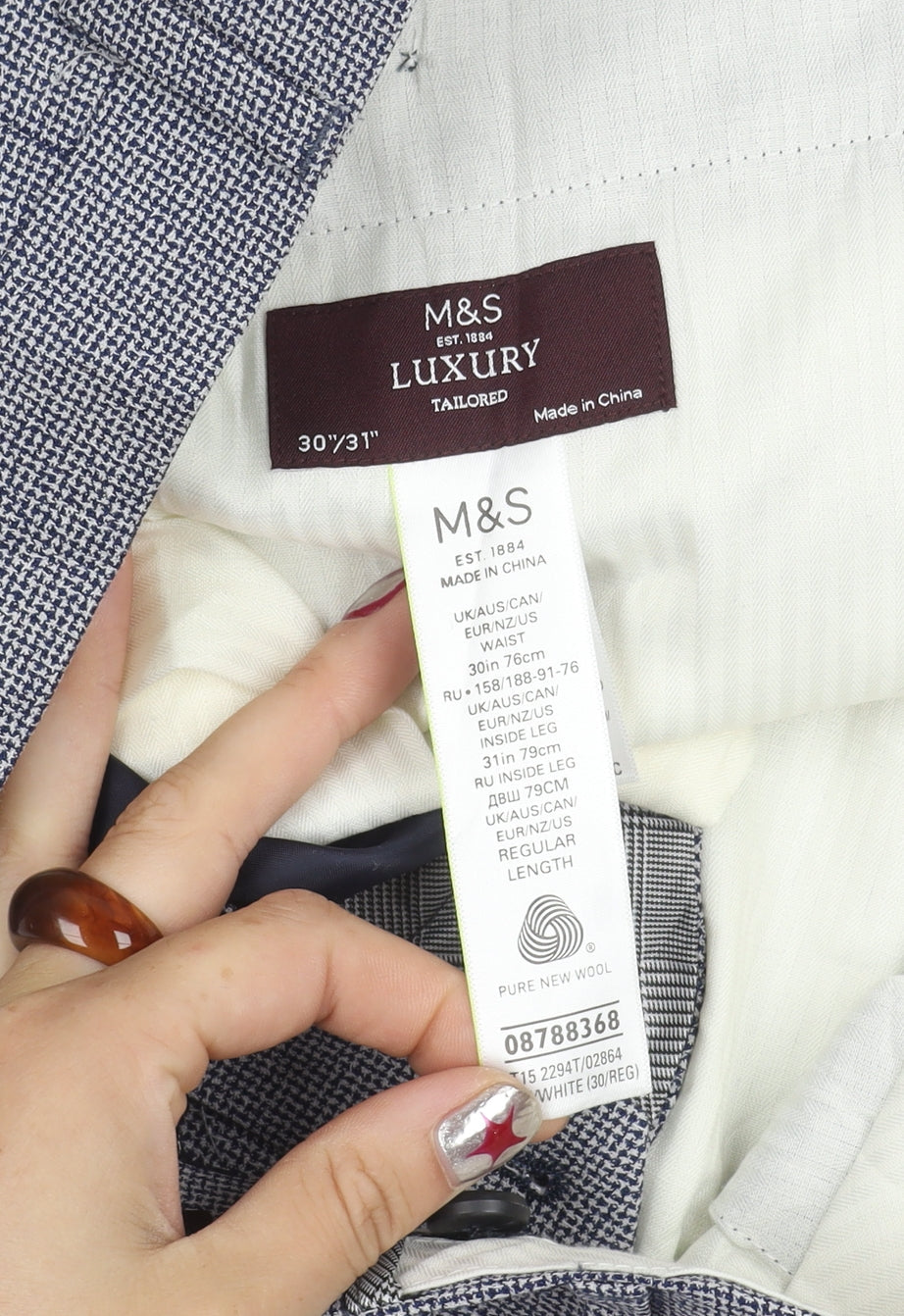 Marks & Spencer Men's Grey Check Wool Dress Pants 30x31 Regular