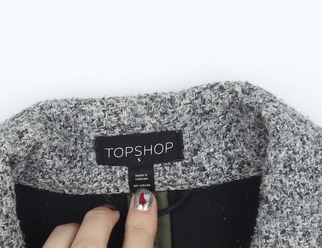 Topshop Women Grey Small Tweed Mid-Length Blazer Jacket