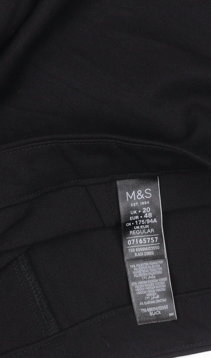 Marks & Spencer Men's Black Size 20 Regular Fit Straight Trousers