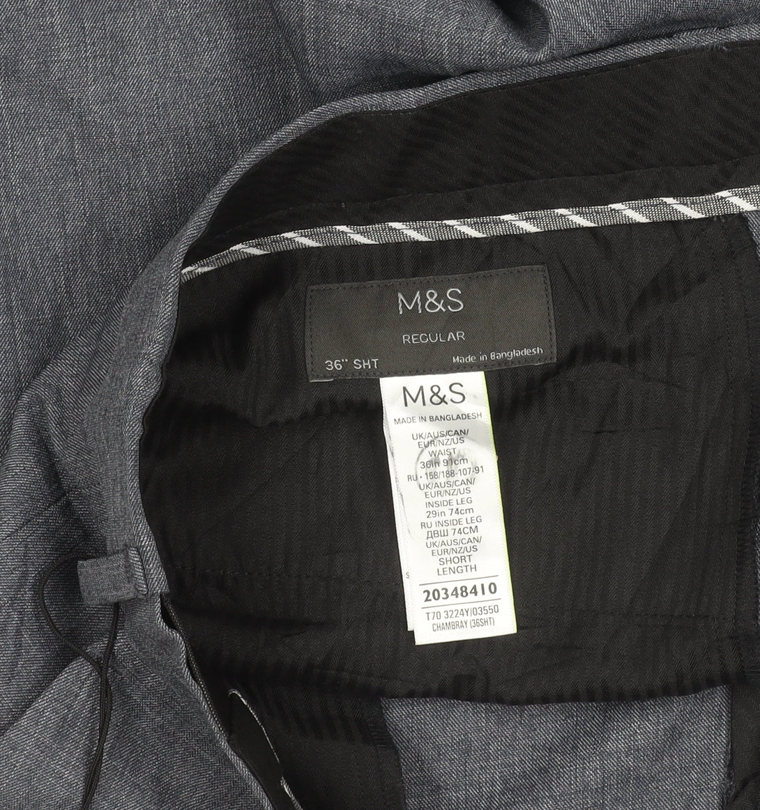 Marks & Spencer Men's Grey Chambray Trousers 36W 29L Regular Fit