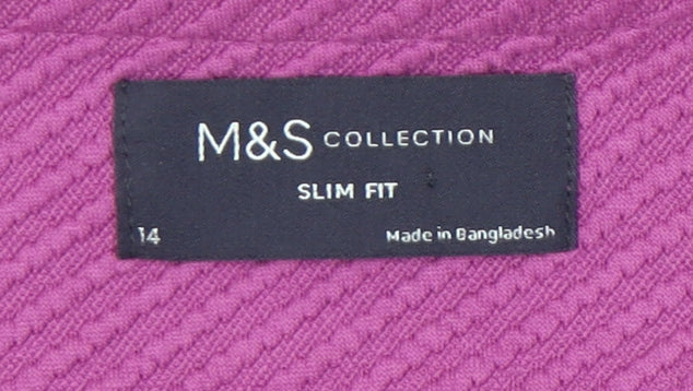 Marks & Spencer Women Pink Slim Fit Knit Zip Jacket Size 14