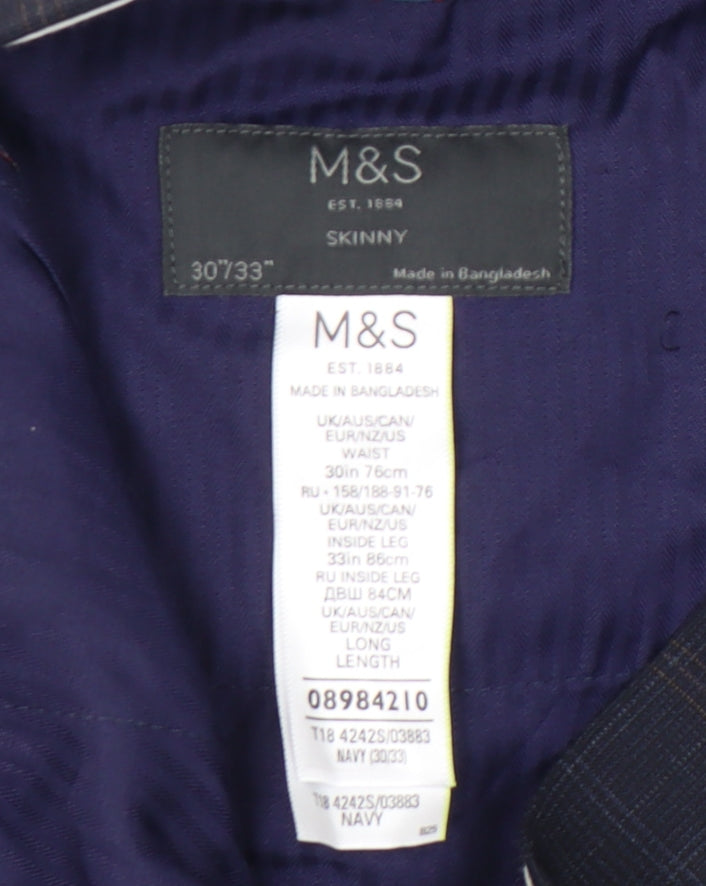 Marks & Spencer Men’s Blue Check Slim Fit Trousers 30x33